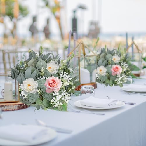 200 Pcs 8 Kinds Mixed Artificial Eucalyptus Stems Bulk Fake Silver Dollar Eucalyptus White Seeds Stems Bundle Faux Plants Greenery for DIY Bouquets Floral Arrangement Wedding Engagement Party Decor