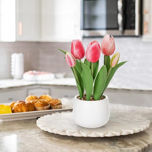 Hollyone Pink Tulips Artificial Flowers in Vase Fake Tulips Silk Flowers Arrangements Faux Tulip Bulbs with Ceramic Pot Tulip Potted Plants Floral Bouquet for Home Decor Table Centerpiece Decorations - color: Small - Pink