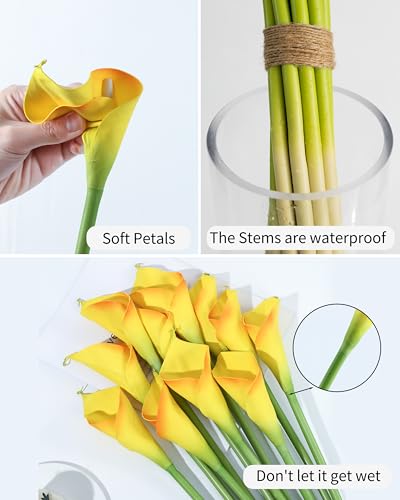 DuHouse 12pcs Calla Lily Artificial Flowers,26" Long Stem Large Calla Lily Flowers,Real Touch Calla Lilies for Party Wedding Bridal Bouquet Home Decor Centerpiece(Yellow-Orange Edge) - color: Yellow-orange Edge