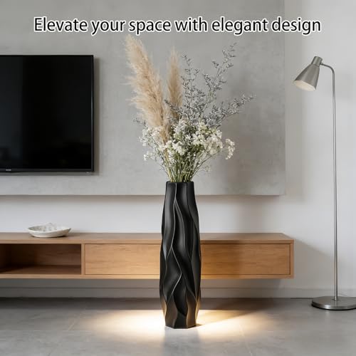 Extra Large Black Floor Vase – 24" Modern Decorative Ceramic Vase for Living Room Corner, Hallway or Entryway Home Decor - size: 24 Inch