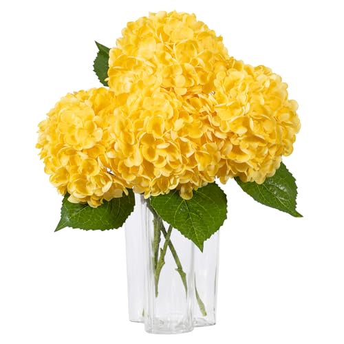 DuHouse 3Pcs Hydrangea Artificial Flowers,Latex Real Touch Hydrangeas with Long Stems & Leaves for Home Decor Party Floral Arrangements Wedding Bouquets Centerpieces(Yellow) - color: Yellow, size: 3pcs