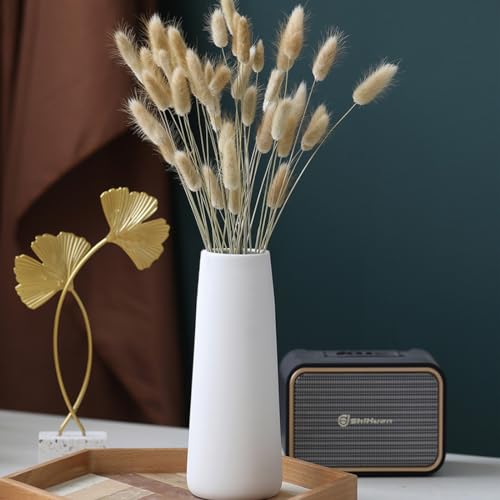 White Ceramic Vase, 8.5 Inch Flowers Vase for Pampas Grass, Rustic Table Vase for Centerpieces, Simple Modern Vase for Home Office Decor - Pure White - color: White, size: Medium: 8.5 inches