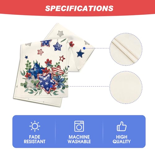 Artoid Mode Eucalyptus Flowers Stars Patriotic 4th of July Table Runner, Memorial Day Kitchen Dining Table Decoration for Home Party Decor 13x90 Inch - color: Beige, size: 13" x 90", Table Runner