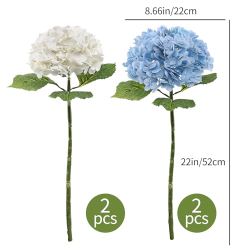 Coferset 4pcs White Blue Lifelike Hydrangea Artificial Flowers 22inch Real Touch Faux Hydrangea Flower Stem for Home Party Wedding Floral Filler Arrangements Ceterpieces Bouquets(White+Baby Blue) - color: 2 White,2 Baby Blue, size: 4pcs