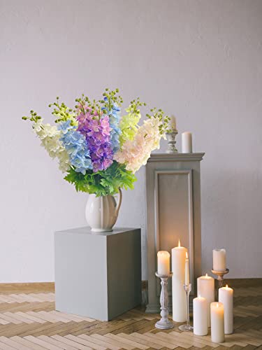 YalzoneMet Light Pink Artificial Delphinium Latex Flower 3 Pcs 31.5 inches Long Stem Fake Larkspur Lifelike Real Touch for Tall Vase Home Table Decor Wedding Arrangement Decoration (X070) - color: Pink