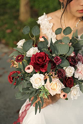 YYHUAWU Artificial Flowers Combo Set Fake Flower Leaf Box with Stems for DIY Wedding Bouquets Centerpieces Flower Arrangements Decorations Baby Shower Party Home Decorations (Burgundy) - color: Burgundy