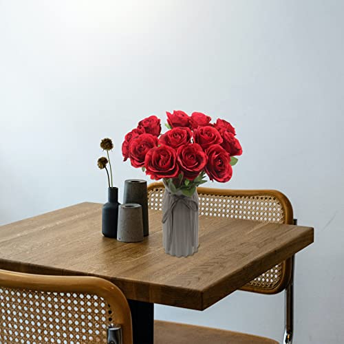 Hananona Artificial Roses Flowers for Flower Arrangement, 12 Pcs Silk Red Rose Bouquet for Home Decoration, Faux Roses for Parties and Wedding Decoration (Red, 12) - color: Red