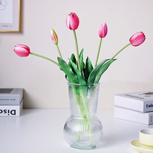 16-inch Premium Real Touch Fake Tulips, Artificial Flowers with Buds, Flexible Stem Easy to Shape, Faux Tulips (Vase not Included), 5-Pack Set of Vibrant Pink - color: Vibrant Pink