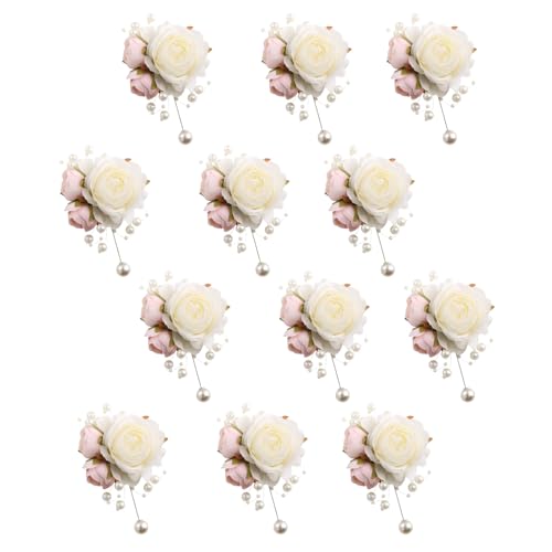 Boutonnieres Set of 12 for Groom Groomsmen Best Man Artificial Flower Formal Party Boutonniere for Men Suit Decoration Wedding Graduation Prom Homecoming Ivory and Pink - color: Ivory & Pink Boutonnieres (12pcs)