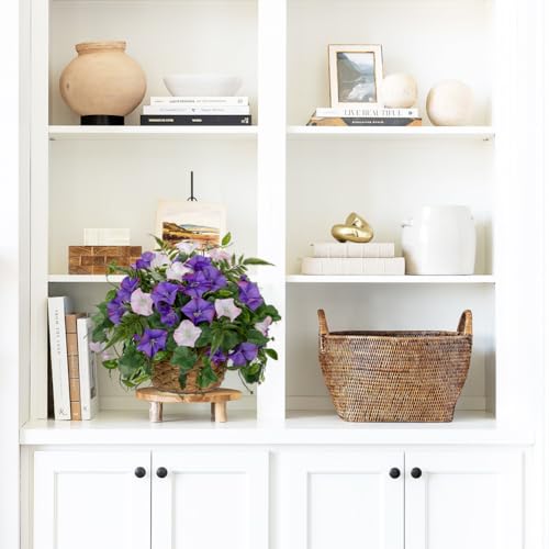 Briful Artificial Flower Arrangement with Rattan Basket Fake Potted Morning Glory Silk Flowers Faux Flower Table Centerpiece for Home Office Bathroom Wedding Farmhouse Decor(Pale Purple) - color: Pale Purple