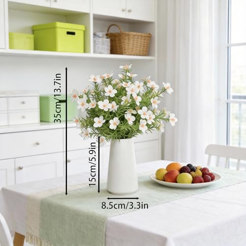 Artificial White Gypsophila Baby's Breath Flower Arrangement in Ceramic Vase – 6 Inch White Vase, Faux Cosmos Bouquet for Home Decor, Table Centerpiece, Office & Farmhouse Décor - color: White