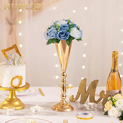 NUPTIO Flower Balls Table Centerpieces: Dusty Blue & White Fake Rose | 2 Pcs Artificial Floral Bouquet Arrangement for Wedding Bridal Shower Birthday Party Decor - color: Dusty Blue & White, size: 2 Pcs