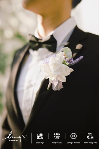 Ling's moment Boutonniere for Men, 6pcs Groom Groomsmen Boutonniere with Built-in Pins, Artificial Flowers for Wedding Decor/Prom/Homecoming, etc.Purple Lilac Lavender - color: Prpl-purple & Lilac Lavender
