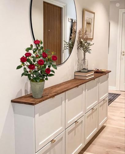 Hollyone Artificial Flower Plants Camellia Red Roses Faux Potted Plant with Cement Pot Fake Silk Flower Rose Camellias Flower Arrangement Office Home Decor Bathroom Shelf Desk Decoration 15 Inch - color: Red