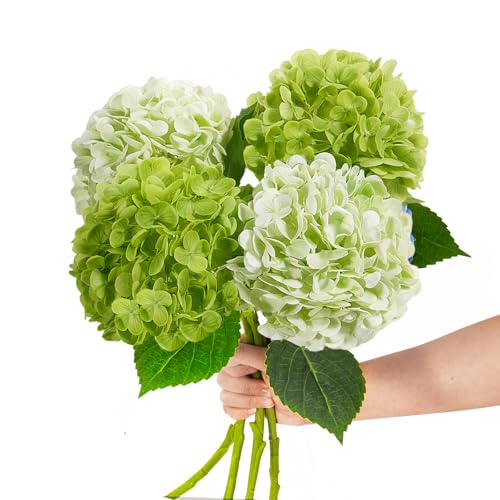 20" 4Pcs Faux Hydrangea Flowers Real Touch Fake Hydrangeas Bouquet Hydrangea Artificial Flowers with Leaves Stems for Centerpiece Arrangements Wedding Party Home Décor(Light Green & Dark Green) - color: Light Green & Dark Green