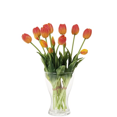 20pcs Artificial Tulip Flowers,16 Inch Real Touch Tulip Stems with Faux Leaves, Faux Tulips and Buds for Home Décor Centerpiece Ornament Wedding Bouquet,Orange - color: Orange