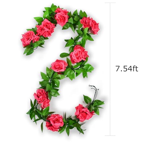 4Pcs Artificial Rose Vines Fake Flowers Garland with Green Leaves Faux Hanging Floral Plants for Home Bedroom Room Decor Aesthetic,Christmas Wedding Birthday Party Decoration (Magenta) - color: Magenta, size: 4Pcs-large rose