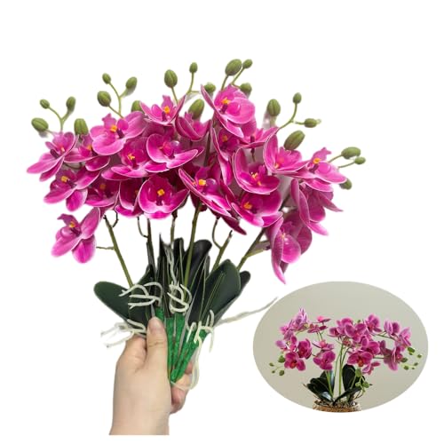 6 Branch Artificial Orchid Stems with Leaves,15” Real Touch Dancing Orchid Flower,Fake Plants Phalaenopsis for Wreaths Wedding Centerpiece Floral Arrangement Porch Summer Cemetery Decor (Rose Pink) - color: Rose Pink
