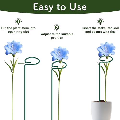 FEED GARDEN 16 Inch 12 Pack Plant Support Stakes, Metal Garden Flower Stakes and Supports for Outdoor Plants, Plant Stem Support with 24 Twist Ties for Amaryllis Lily Rose Peony Tomatoes Gladiolus - size: 16 Inch