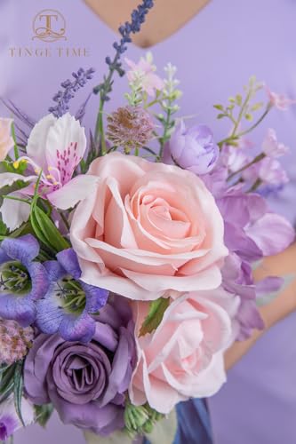 TINGE TIME Bridesmaid Bouquets for Wedding Set of 4 Violet&Mistyrose 7 Inch Wedding Bouquets Artificial Silk Flowers Bridal Bouquets for Bridesmaids, Wedding Decor, Anniversary - color: Violet & Misty Rose