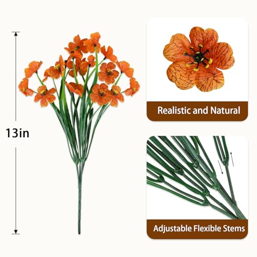24 Bundles Artificial Fall Flowers for Outdoors, Realistic Fake Mums for Autumn Outside Decoration, Faux Orange Flowers for Planter, Window Box Porch Patio Decor - color: Orange, size: 24PCS