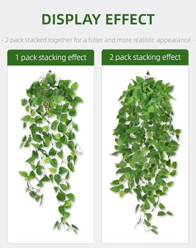 2 Pack Artificial Hanging Ivy Plants (3.6ft) - Fake Vine Greenery for Indoor/Outdoor Decor, Wedding & Photography - No Basket Included