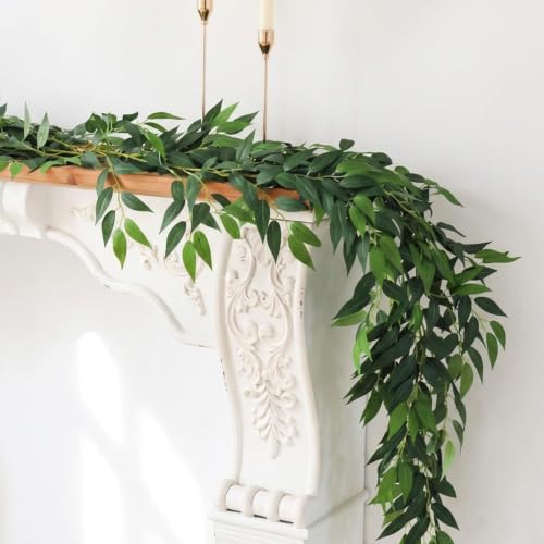 6.56Ft Artificial Vines Garland Silk Italian Ruscus Greenery for Table | 2Pcs Silk Greenery Garland Willows leaves Fake Hanging Plant Vines for Idoor Outdoor Table Centerpieces Wedding Party Mantle