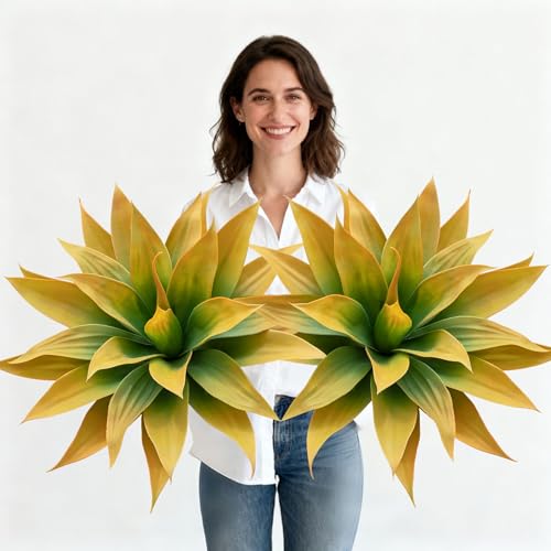 Artificial Plants Outdoors Faux Agave Fake Greenery Outdoor Artificial Plant 28" Fake Plant for Indoor Home Decor Plastic Plant Outdoor Decor Front Porch Decor Faux Cactus(Yellow 2Pcs)No Vase - color: 28''yellow
