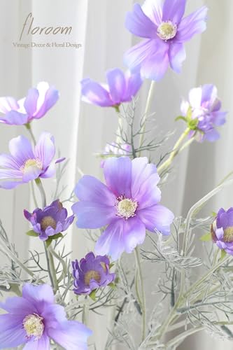 Floroom 5 Pcs Artificial Flowers Lavender Fake Cosmos Faux Silk Flower for Indoor Home Decor, Party Arrangements, Wedding Bouquets, Floral Table Centerpieces, and Decorations - color: Lavender Purple