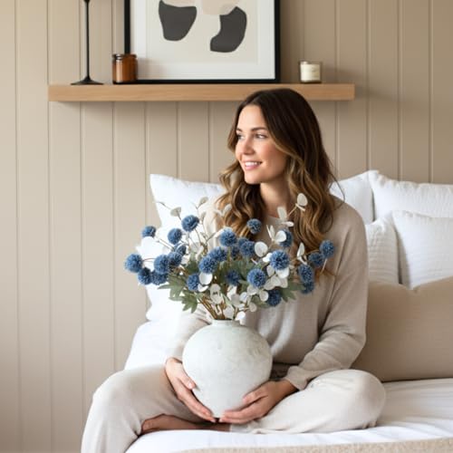 Faux Dusty Blue Flowers, Blue and White Floral Stems For Centerpieces, Fake Mums Artificial Flowers, Flores Azules Artificiales Para Decoracion, Long Stems For Vases, DIY Silk Floral Arrangements - color: Blue