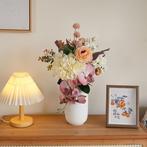 17-inch Artificial Fake Flowers Silk Flower Arrangements Faux Bouquets Composed of Hydrangea, phalaenopsis, Lotus, Double-Headed Roses, Dandelions, Jasmine, Small Fennel Branches. - color: Pink Orchid Dream