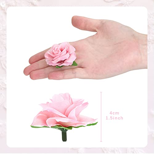 Yinsun 50pcs Pink Roses Artificial Flower Heads, 1.57” Small Silk Fake Flowers for DIY Wedding Bridal Shower Baby Shower Party Decoration - color: Pink, size: 1.57 Inch