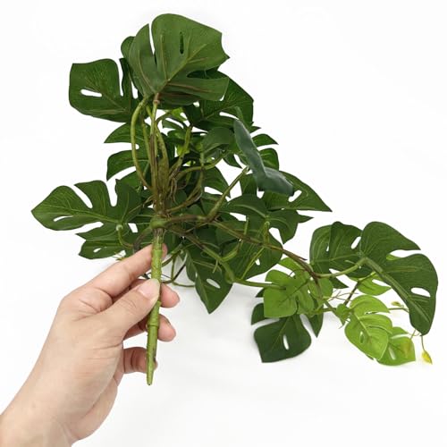 Artificial Monstera Small Faux Potted Mini Hanging Vine Fake Tropical Palm Plants Ivy Greenery for Indoor Outdoor Kitchen Decor Bathroom Office Shelf Table Pot Windowsill DIY Decoration - Green 1 Pack - color: Small Monstera Plant / Green / 1 Pack