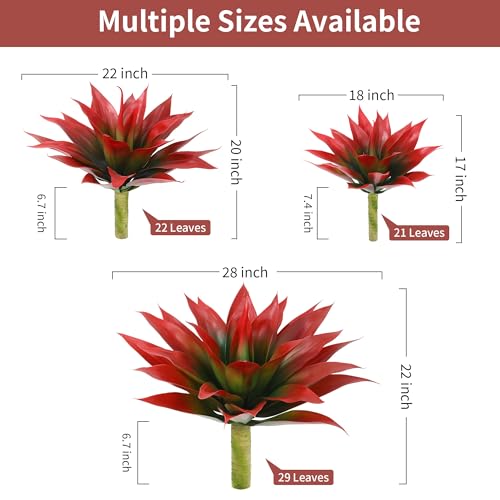 Wertuirk 18 Inch Artificial Agave Plant, Realistic Faux Succulents with Vibrant Color, UV Resistant Fall Fake Plants for Indoor Outdoor Home, Garden, Patio, Office Decor (Red, Medium) - color: Red, size: Medium