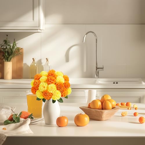 SITUMEIZI 12 Pcs Artificial Chrysanthemums Flowers Ball Flower Fake Mums Silk for Fall Decor Halloween Thanksgiving Day Wedding Home Kitchen Decoration Floral Arrangement(Yellow,Orange) - color: Orange & Yellow, size: 12 Pieces