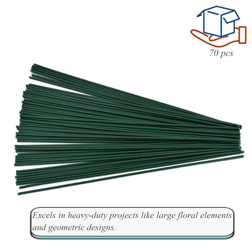 HAHIYO 2mm 14Gauge Dark Green PE-Wrapped Metal Floral Wire 12 Inches(30cm), 70 Pack Flexible Paddle Wires Florist Wire Garden Wires for Craft Christmas Wreath Flower Arrangement Bouquet Wedding DIY