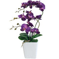 15" Tall Artificial Silk Phalaenopsis Orchid Flower Plant Pot Arrangements (Dark Purple) - color: Dark Purple