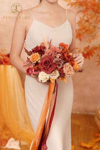 TINGE TIME Silk Fake Flowers Combo, Fake Foam Roses with Stems for DIY Wedding Bouquets Centerpieces Baby Shower Party Home Decorations(Terracotta) - color: Terracotta