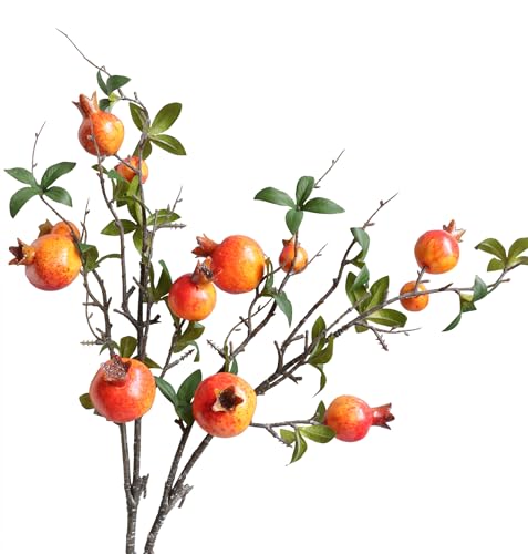 Forlaoers 2pcs Pomegranate Tall Orange Artificial Flowers Faux Holly Berry Fall Stems Branches Fake Fruit for Christmas Tree Filler Home Living Room Vase Table Decorations Centerpieces - color: B:2 Orange