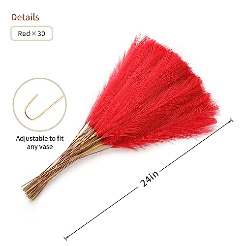 Wertuirk Red Pampas Grass Decor - 30pcs 24 Inch Short Artificial Pampas Grass Decor, Fake Pompas Floral for Vase Filler, Wedding Flower Arrangement, Party and Home Decor (Red) - color: A Red, size: 30 Pieces