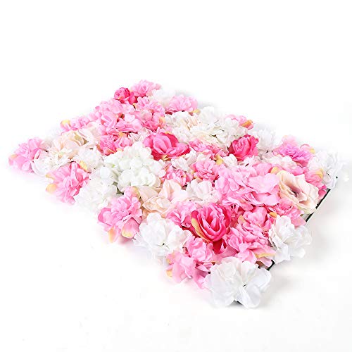 DNYSYSJ Flower Wall 8PCS 23.62" x 15.75" x 0.79" Champagne White & Pink Hydrangea Artificial Flowers Panel Silk Fabric Wall Mat for Garden Patio Wedding Stage Indoor Outdoor Decor - color: Pink and White, size: 8 pieces