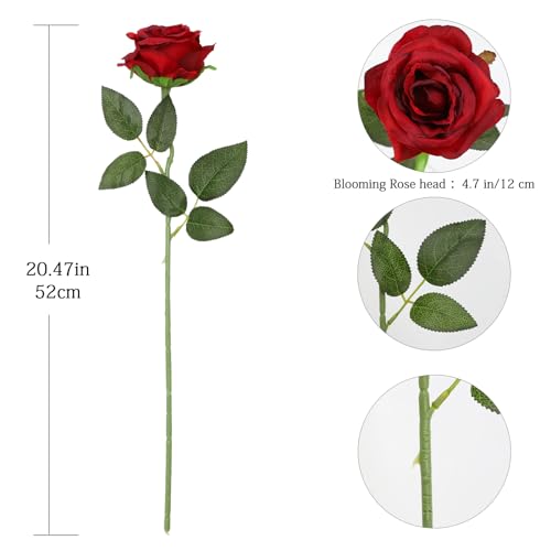 Tifuly Red Roses Artificial Flowers - 12 pcs Realistic Long Stem Fake Roses Faux Silk Flowers for DIY Bouquets Wedding Centerpieces Arrangements Home Party Decor（Burgundy） - color: Burgundy