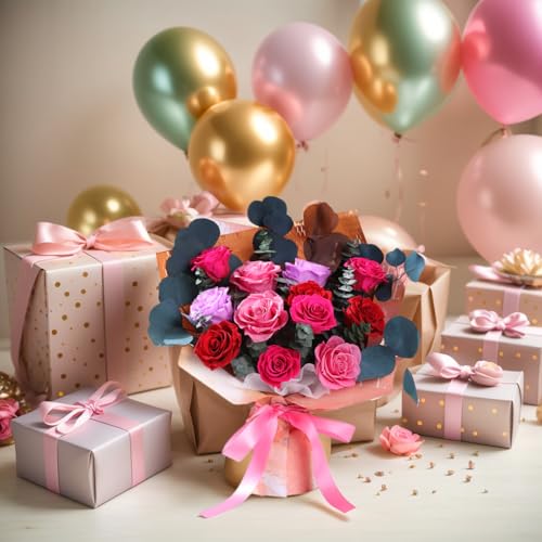 Lovenfold Flowers for Delivery Birthday Flowers Gift for Her,Preserved Flowers Bouquet 12 Roses Mixed Bouquet,Rose Gifts for Women Mom Grandma(Mixed 12 Reddish-A Roses) - color: Mixed Reddish