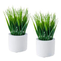 MyGift Artificial Grass Plants in Modern Cylindrical White Cement Pots, Decorative Faux Greenery Plant in Tabletop Planter, Set of 2 - color: White (Round)