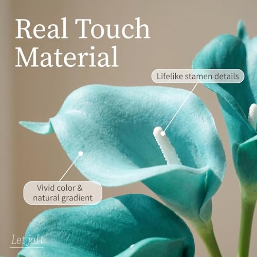 Letjolt Artificial Calla Lily Flowers 12Pcs, Teal Blue | Wedding Bouquet Flower, Home Decoration, Faux Calla Lilies - color: Teal Blue