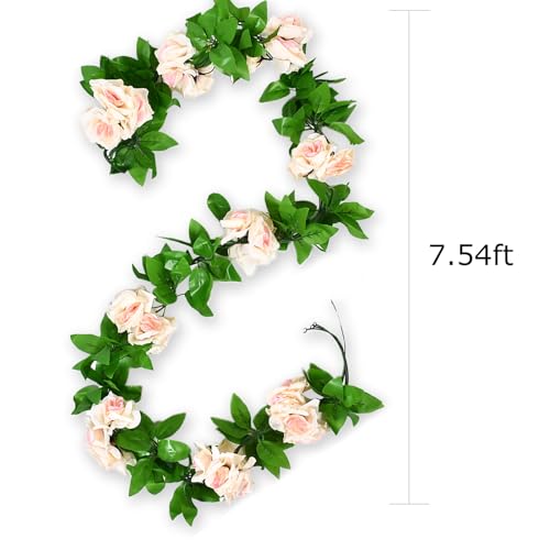 4Pcs Artificial Rose Vines Fake Flowers Garland with Green Leaves Faux Hanging Floral Plants for Home Bedroom Living Room Patio Decor,Christmas Wedding Birthday Party Decoration (Champagne) - color: Champagne, size: 4Pcs-large rose