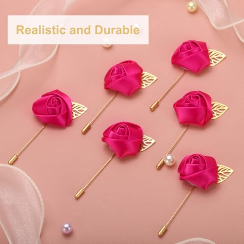uxcell 24pcs Rose Red Rose Boutonnieres Flower Buttonholes Pocket Boutonnieres Pins for Wedding Ceremony Anniversary Prom Formal Dinner Party - color: Rose Red