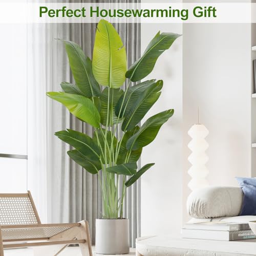 Lifelike Bird of Paradise Artificial Plant,6.6ft Faux Banana Leaf Tree with 15 Trunks - Perfect Indoor Silk Floor Plant for Home Decor in Living Room, Office, and Bedroom - size: 6ft 7in