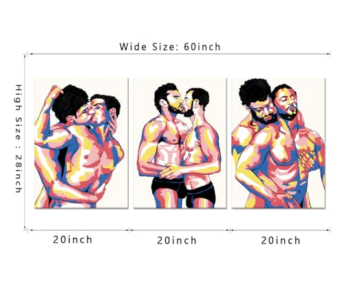 Sexy Men Gay Wall Art Canvas Paintings Colorful Nordic Sexy Home Wall Decoration Poster Gift for Lovers Friends Wooden Inner Framed Ready to Hang-20x28 inch x 3pcs - color: Art08, size: 20x28x3pcs