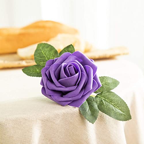 25pcs Artificial Flower Foam Rose Real Touch Roses Flower Heads with Stem for DIY Wedding Bouquets Centerpieces Arrangements Party Baby Shower Home Decor (Deep Purple) - color: Deep Purple